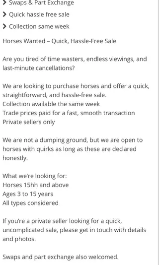 HORSES WANTED